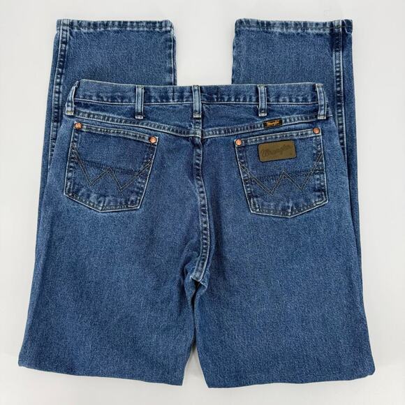 Wrangler George Strait Jeans Mens 35x34 Blue Cowboy Cut Straight Leg Denim Faded - Picture 1 of 7